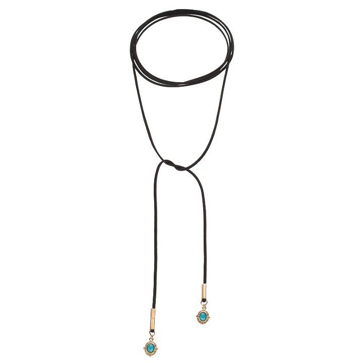 Blue Oval Cabochon Faux Suede Lariat Necklace, Women's, Multicolor