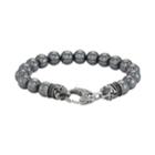 Men's Stainless Steel & Hematite Bead Bracelet, Size: 8.5, Black