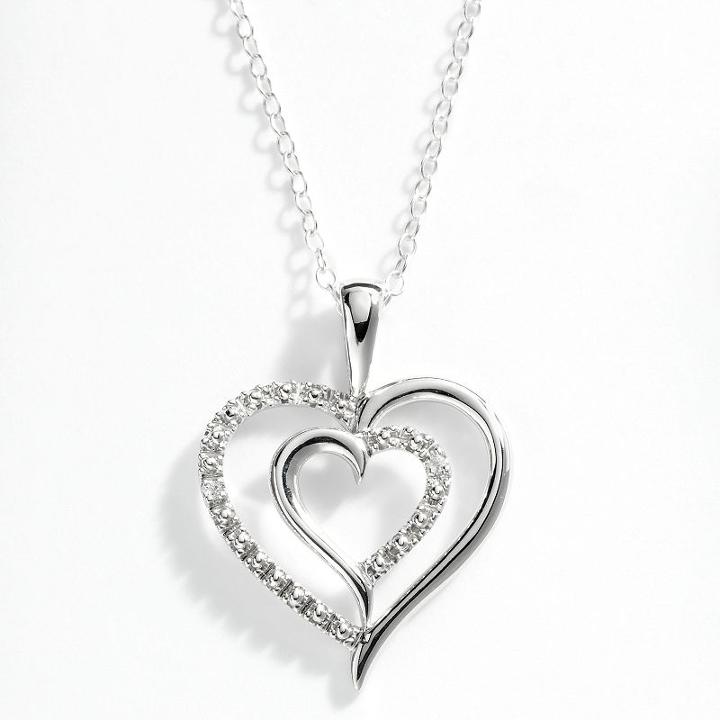 Sterling Silver Diamond Accent Heart Pendant, Women's, Size: 16, White