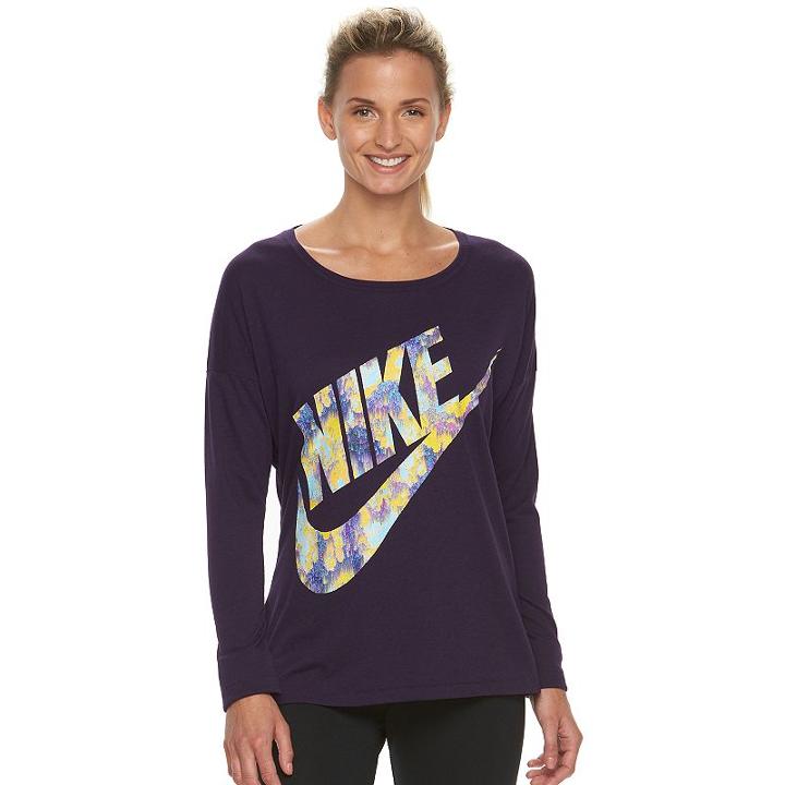 Women's Nike Long Sleeve Graphic Tee, Size: Medium, Brt Purple