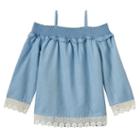 Girls 4-12 Sonoma Goods For Life&trade; Smocked Cold Shoulder Chambray Top, Girl's, Size: 8, Light Blue