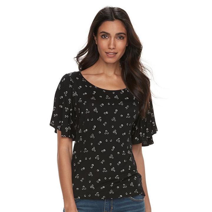 Petite Apt. 9&reg; Flutter Tee, Women's, Size: L Petite, Black