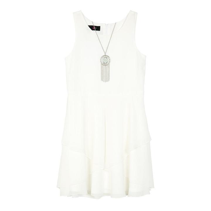 Girls 7-16 Iz Amy Byer Chiffon Overlay Skirt Dress With Necklace, Girl's, Size: 8, White Oth