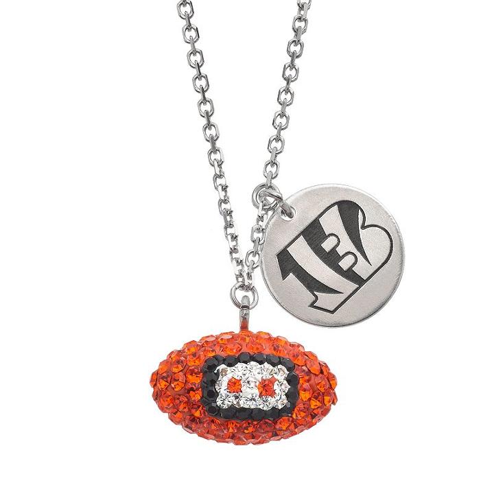 Cincinnati Bengals Crystal Sterling Silver Team Logo & Football Charm Necklace, Women's, Size: 18, Multicolor
