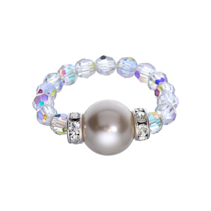 Crystal Avenue Silver-plated Simulated Pearl And Crystal Stretch Ring - Made With Swarovski Crystals, Women's, Multicolor