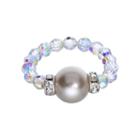 Crystal Avenue Silver-plated Simulated Pearl And Crystal Stretch Ring - Made With Swarovski Crystals, Women's, Multicolor