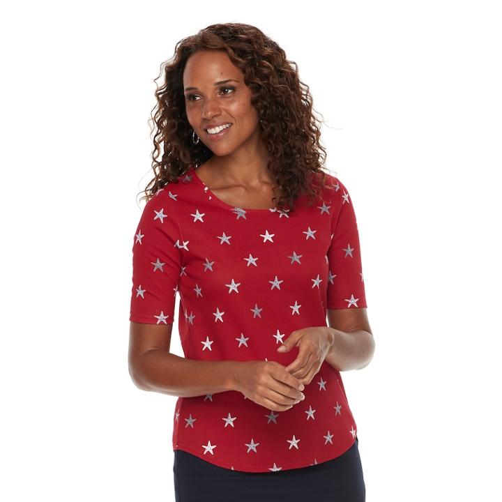 Women's Croft & Barrow&reg; Essential Elbow Sleeve Tee, Size: Xl, Med Red