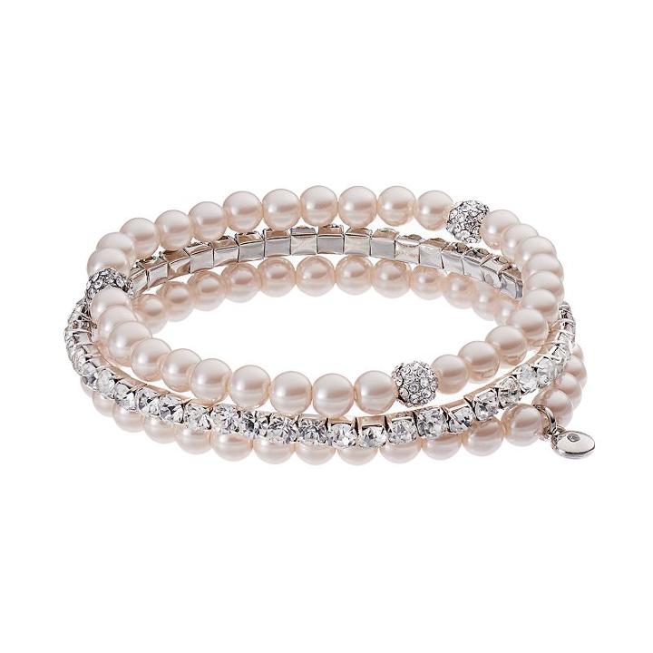 Croft & Barrow&reg; Simulated Crystal & Simulated Pearl Stretch Bracelet Set, Women's, Multicolor