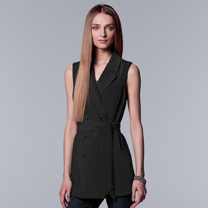 Women's Simply Vera Vera Wang Double Breasted Vest, Size: Large, Black