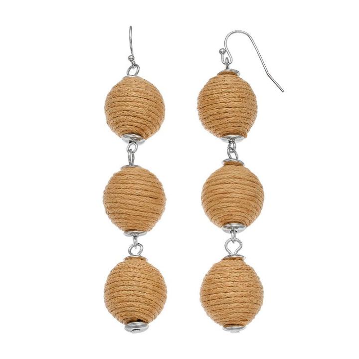 Ombre Thread Wrapped Ball Nickel Free Drop Earrings, Women's, Brown
