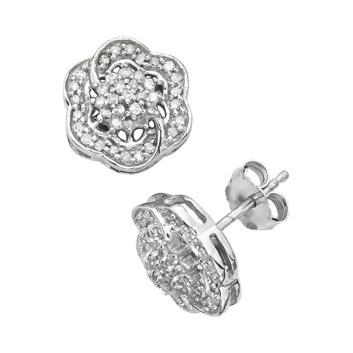 Sterling Silver 1/7-ct. T.w. Diamond Flower Stud Earrings, Women's, White