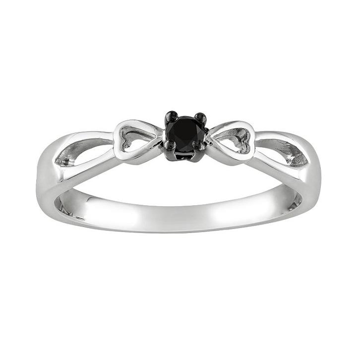 Sterling Silver 1/10-ct. T.w. Black Diamond Heart Ring, Women's, Size: 8