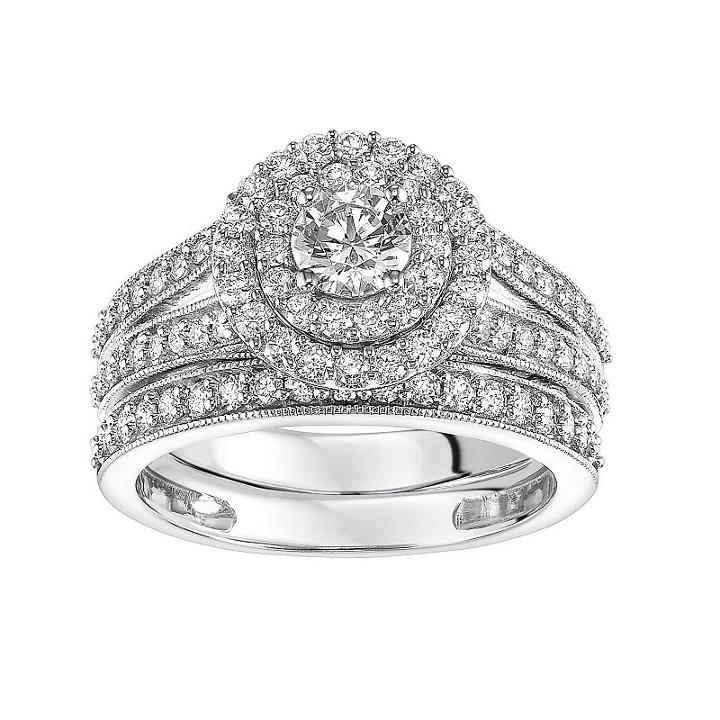 Simply Vera Vera Wang 14k White Gold 1 1/2 Carat T.w. Certified Diamond Double Halo Engagement Ring Set, Women's, Size: 5