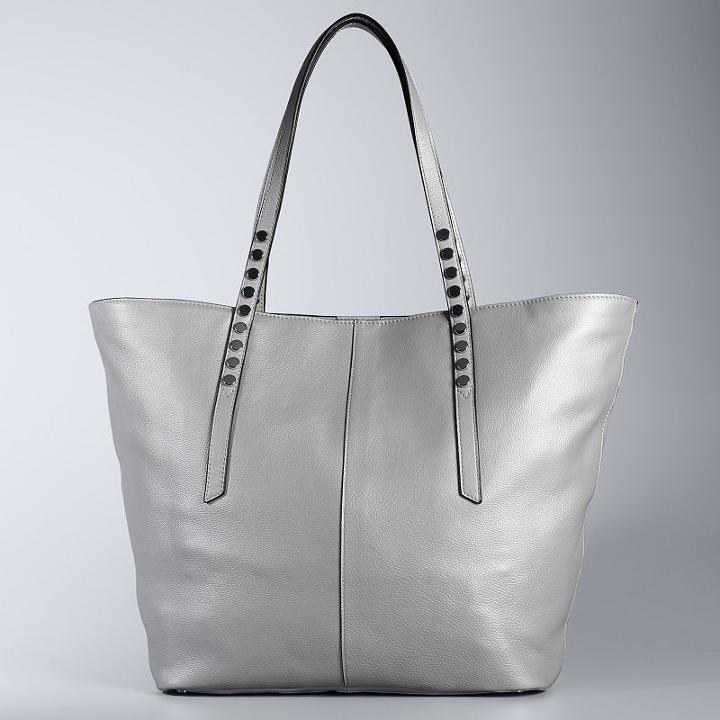 Simply Vera Vera Wang Langly Studded Leather Tote, Women's, Grey