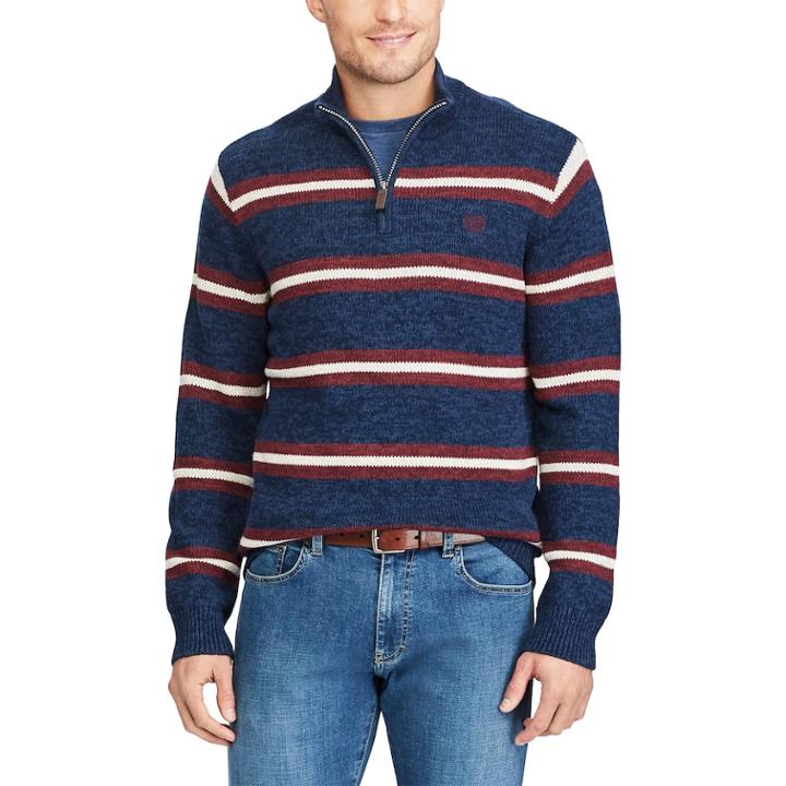 Men's Chaps Classic-fit Striped Quarter-zip Sweater, Size: Large, Blue (navy)