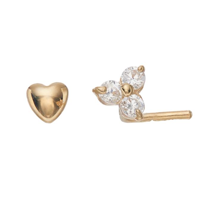 14k Gold Cubic Zirconia Cluster & Heart Nose Stud Set, Women's, White