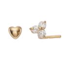 14k Gold Cubic Zirconia Cluster & Heart Nose Stud Set, Women's, White