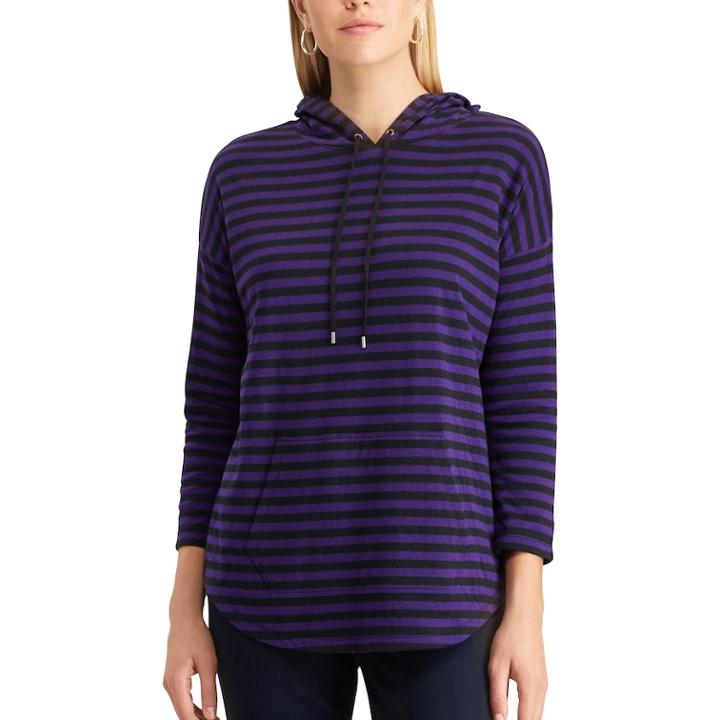 Women's Chaps Striped Double-knit Hoodie, Size: Medium, Black