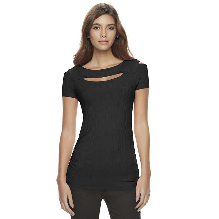 Juniors' Candie's® Ribbed Cutout Tee, Girl's, Size: Xl, Black