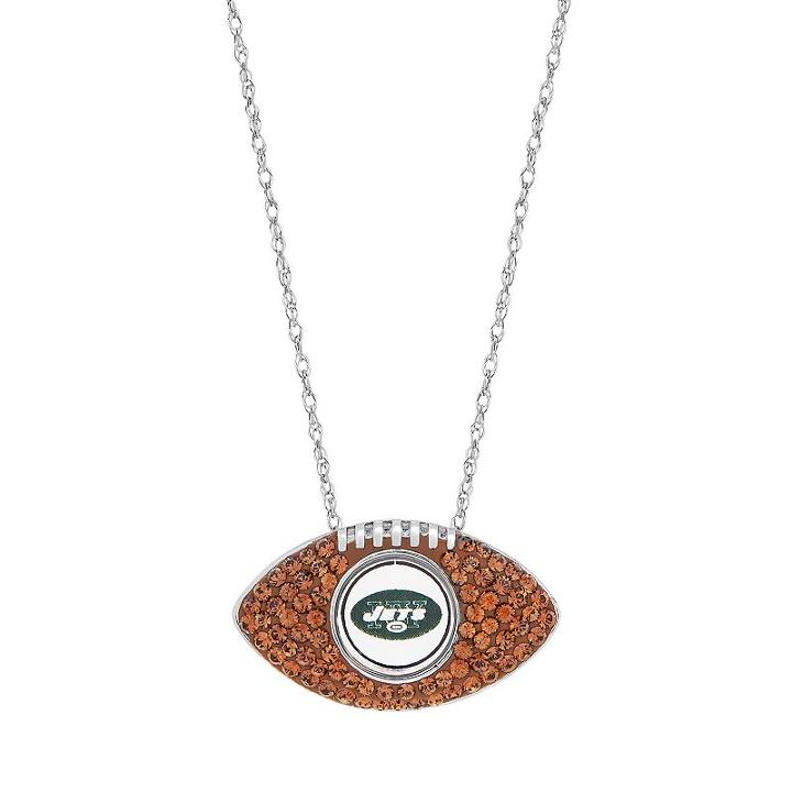 Sterling Silver Crystal New York Jets Football Pendant, Women's, Brown