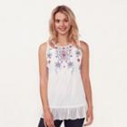 Women's Lc Lauren Conrad Embroidered Georgette Tank, Size: Small, White Oth