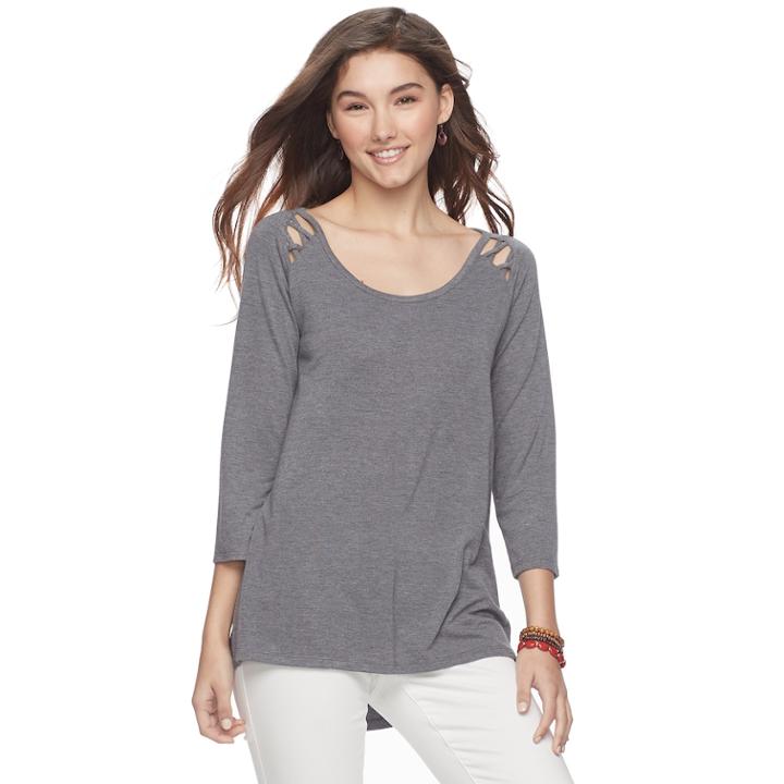 Juniors' So&reg; Lace-up Raglan Tee, Teens, Size: Xl, Grey (charcoal)