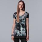 Women's Simply Vera Vera Wang Print Handkerchief-hem Tee, Size: Medium, Drk Purple