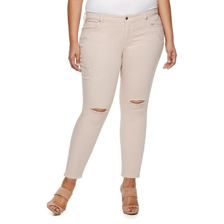 Plus Size Jennifer Lopez Ripped Pink Skinny Ankle Jeans, Women's, Size: 24 W, Brt Pink