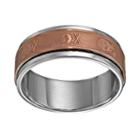 Two Tone Stainless Steel Skull Spinner Band - Men, Size: 8, Brown
