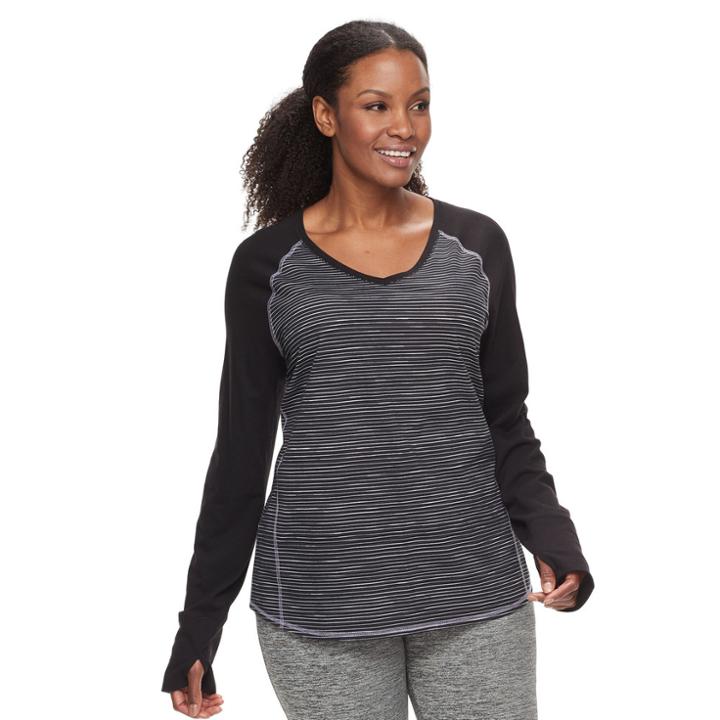 Plus Size Tek Gear&reg; Printed Long Sleeve Tee, Women's, Size: 2xl, Black