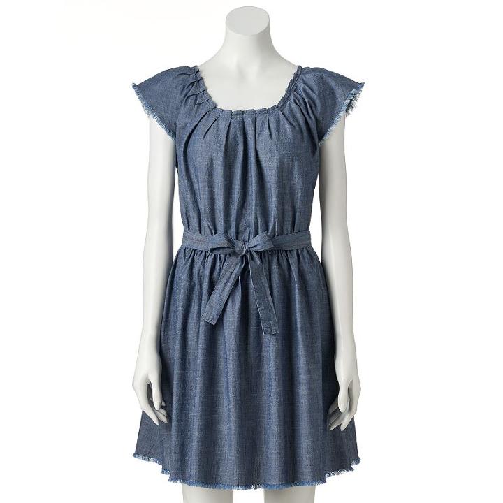 Women's Lc Lauren Conrad Frayed Chambray Fit & Flare Dress, Size: Xs, Light Blue