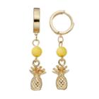 Yellow Beaded Pineapple Nickel Free Hoop Earrings, Women's