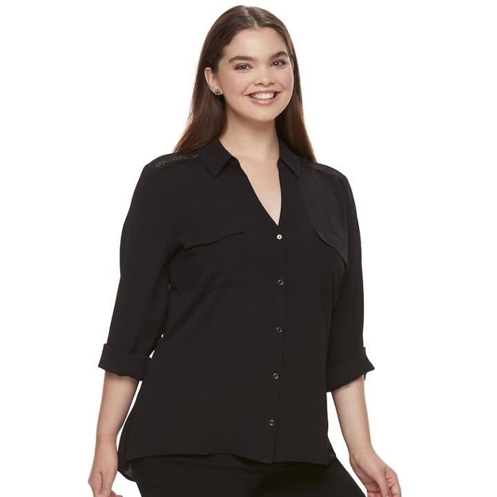 Juniors' Plus Size Candie's&reg; Solid Lace Crepe Blouse, Teens, Size: 2xl, Black