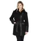 Women's Excelled Belted Faux-wool Jacket, Size: Medium, Black