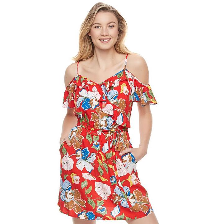Juniors' Candie's&reg; Ruffle Cold Shoulder Dress, Girl's, Size: Large, Red Other