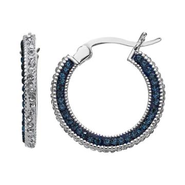 Silver Luxuries Crystal Hoop Earrings, Women's, Blue