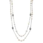 Long Simulated Pearl Double Strand Station Necklace, Women's, White