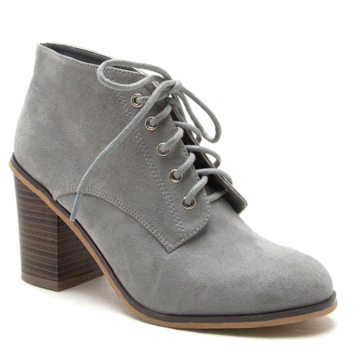 Qupid Varsity Women's High Heel Ankle Boots, Size: Medium (8), Grey