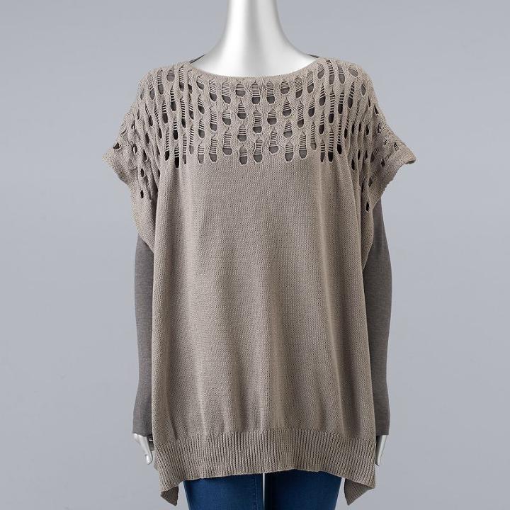 Simply Vera Vera Wang Lace Knit Stitch Poncho, Women's, Grey Other