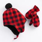 Baby Boy Plaid Trapper Hat & Mittens Set, Size: Infant, Red