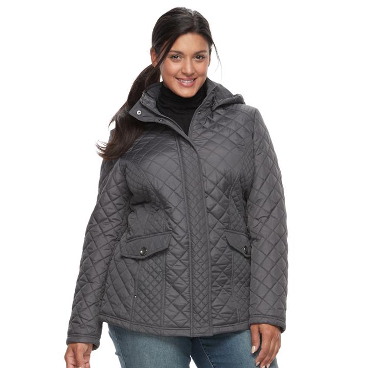 Plus Size Weathercast Hooded Quilted Side-stretch Jacket, Women's, Size: 3xl, Grey