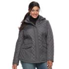 Plus Size Weathercast Hooded Quilted Side-stretch Jacket, Women's, Size: 3xl, Grey