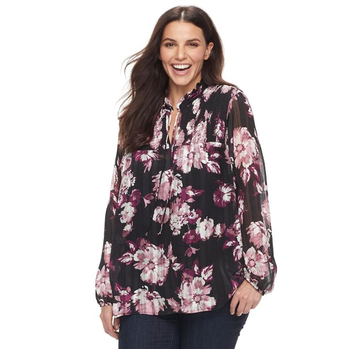 Plus Size Apt. 9&reg; Woven Print Blouse, Women's, Size: 2xl, Wine Smudge Floral