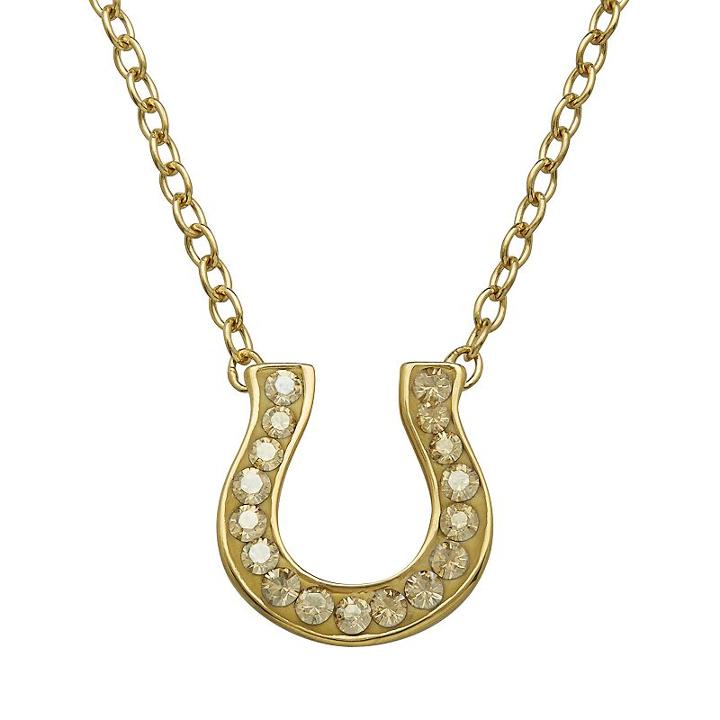 Artistique 18k Gold Over Silver Crystal Horseshoe Link Necklace - Made With Swarovski Crystals, Women's, Size: 16, Yellow