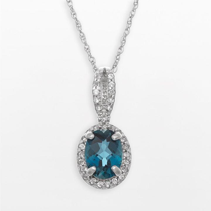 Sterling Silver London Blue Topaz And Lab-created White Sapphire Oval Halo Pendant, Women's, Size: 18, Multicolor