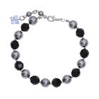 Crystal Avenue Silver-plated Simulated Pearl And Crystal Bracelet - Made With Swarovski Crystals, Women's, Black