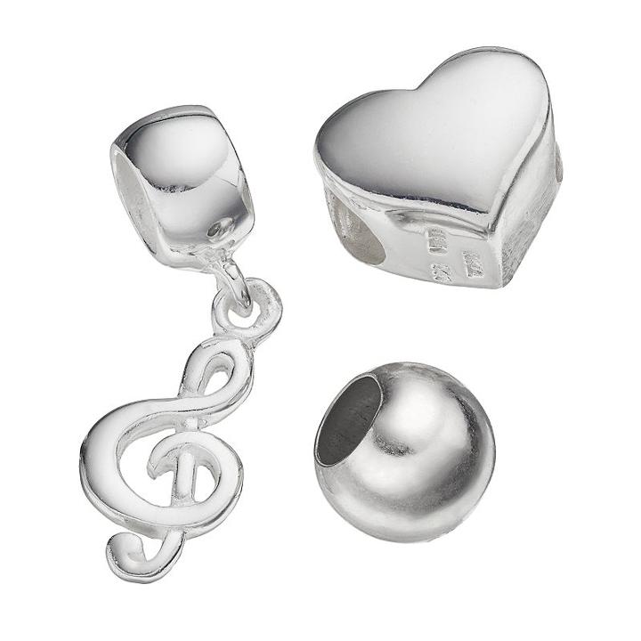 Individuality Beads Sterling Silver Heart Bead And Trebel Clef Charm Set, Women's, Grey