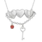 Cubic Zirconia Sterling Silver Heart And Key Necklace, Women's, Size: 18, Red
