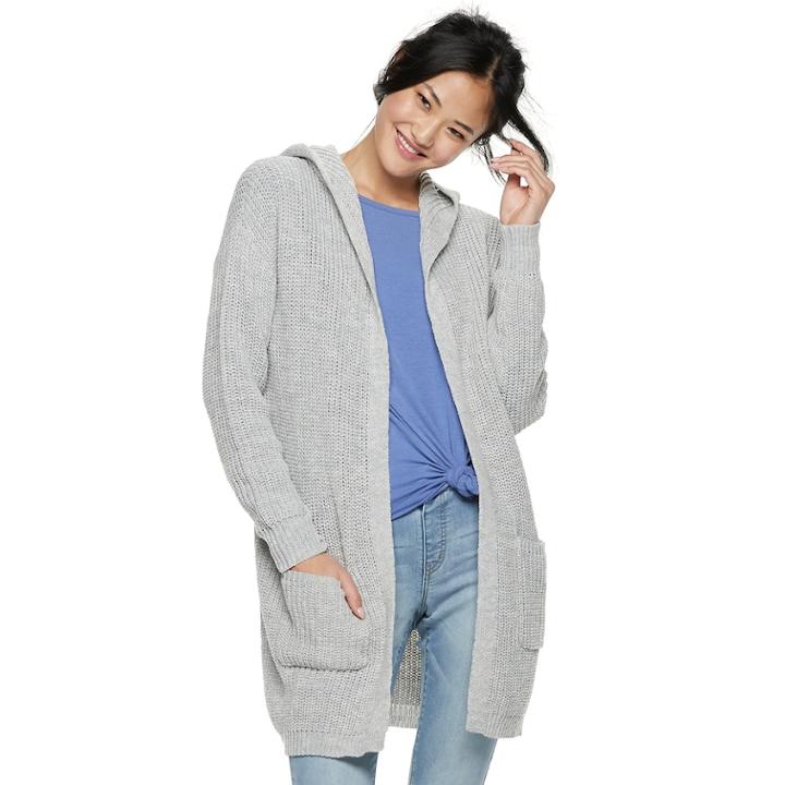 Juniors' Almost Famous Lace-up Back Hooded Cardigan, Teens, Size: Small, White