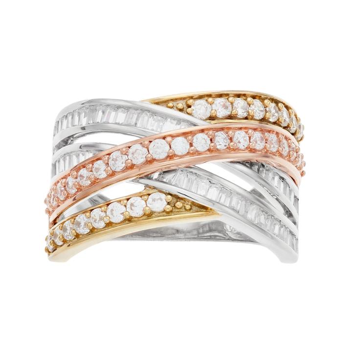 Tri-tone 10k Gold 1 Carat T.w. Diamond Crisscross Ring, Women's, Size: 7, White